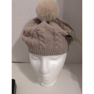 Meli Melo Cable Knit Sparkle Winter Hat‎ With Pom Pom Taupe NWT